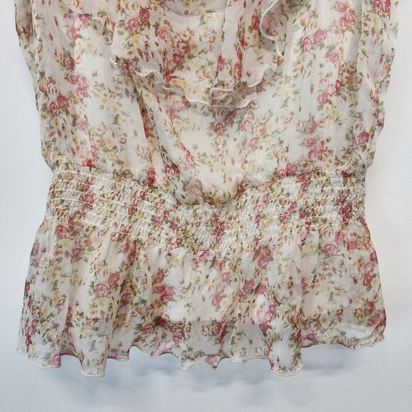 Iz Byer Floral Chiffon Flutter Blouse Size XL Fairy Cottage Coquette Vtg Y2K - Picture 6 of 13
